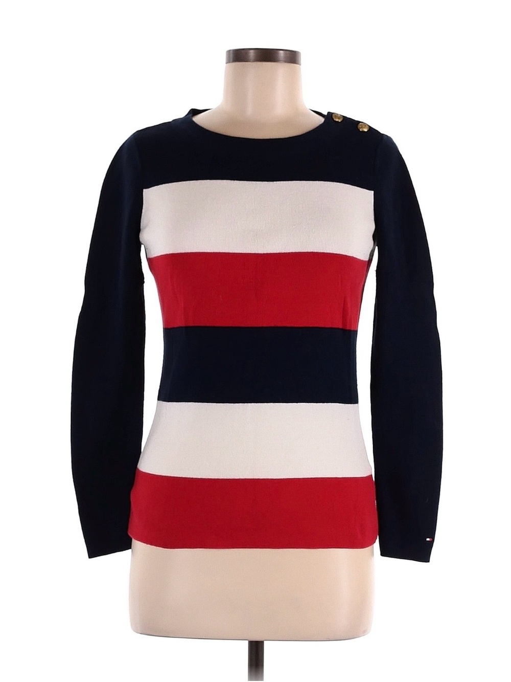 Tommy Hilfiger Navy, Red and White Striped Crewneck Sweater